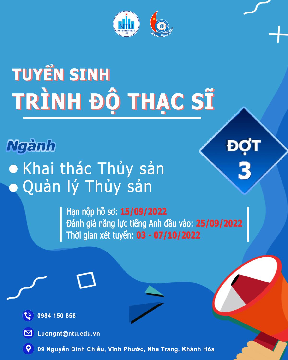 Tuyển sinh trình độ Thạc sĩ đợt 3 năm 2022 (xét tuyển)